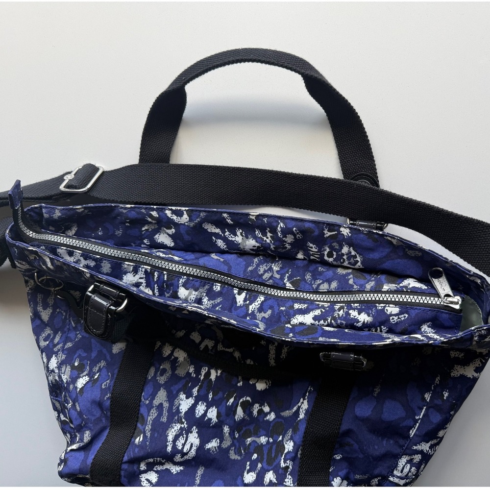 Kipling Adara Ripple Print Monkey Charm Blue Black Top Zip Shoulder Tote Bag‎ - Picture 7 of 10